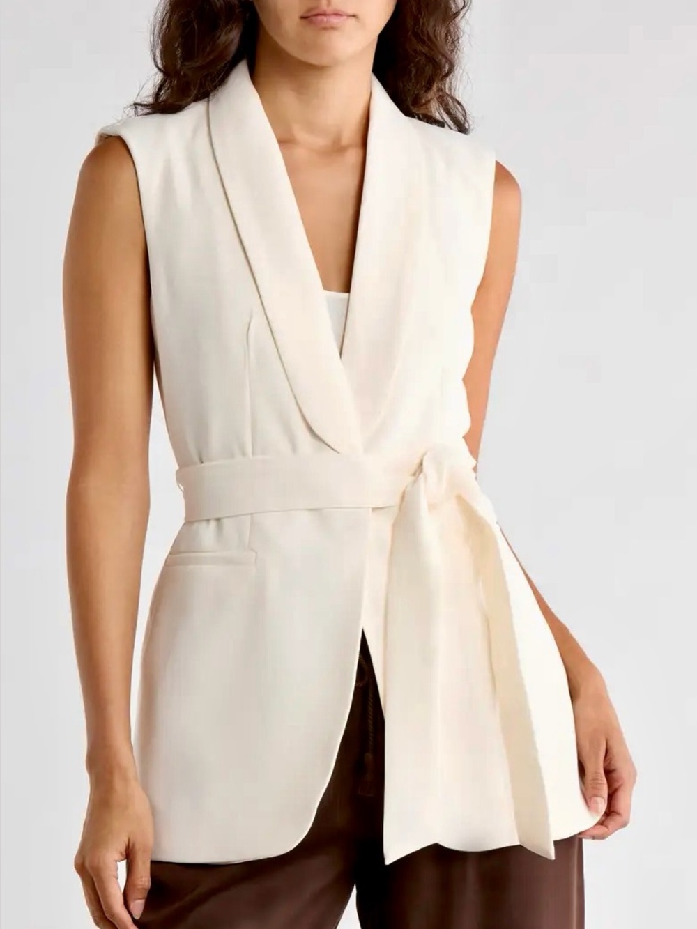 Sleeveless Wrap Belted Vest - Cream